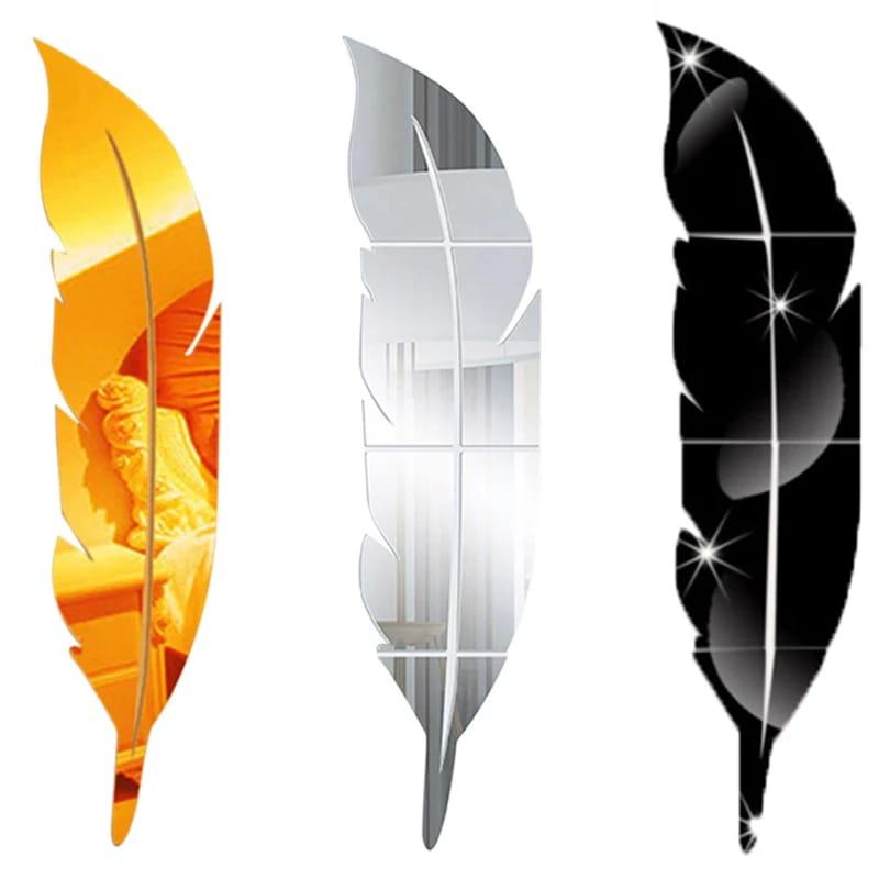 DIY Feather Plume 3D Mirror Wall Sticker for Living Room