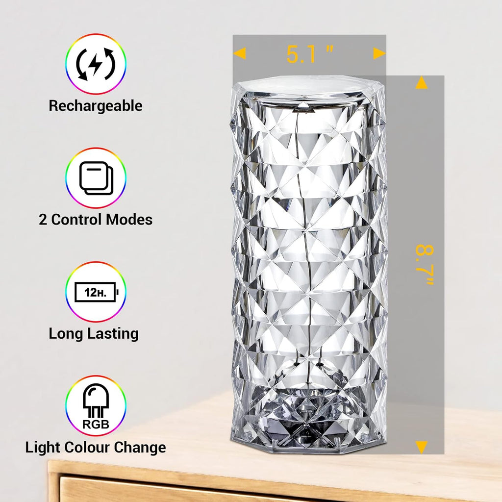Touch Crystal Table Lamp with 16 Colors RGB Night Light USB & Remote Control