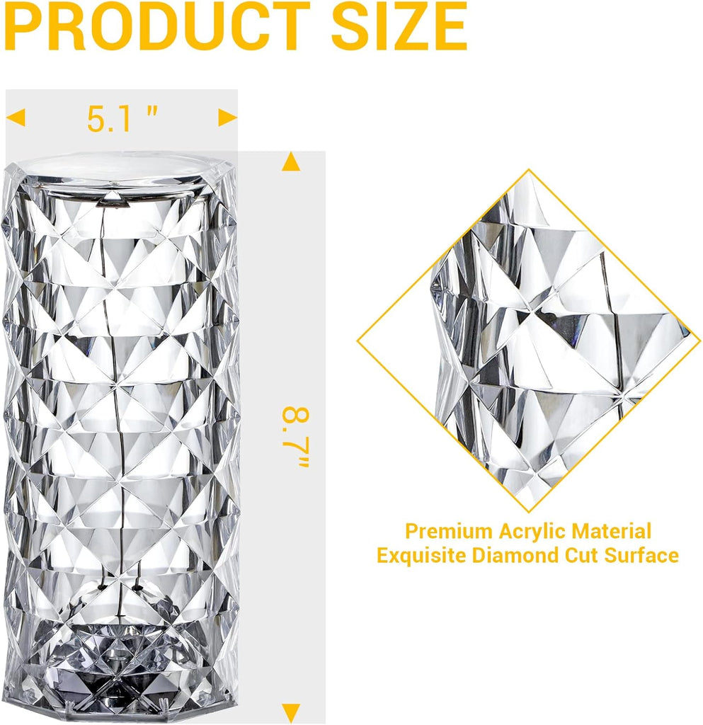 Touch Crystal Table Lamp with 16 Colors RGB Night Light USB & Remote Control