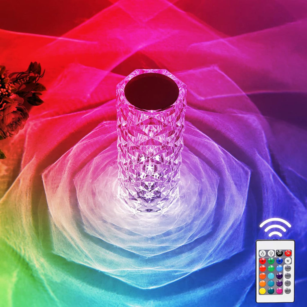 Touch Crystal Table Lamp with 16 Colors RGB Night Light USB & Remote Control