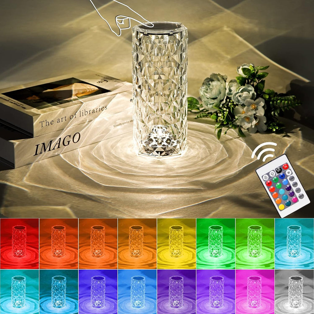 Touch Crystal Table Lamp with 16 Colors RGB Night Light USB & Remote Control