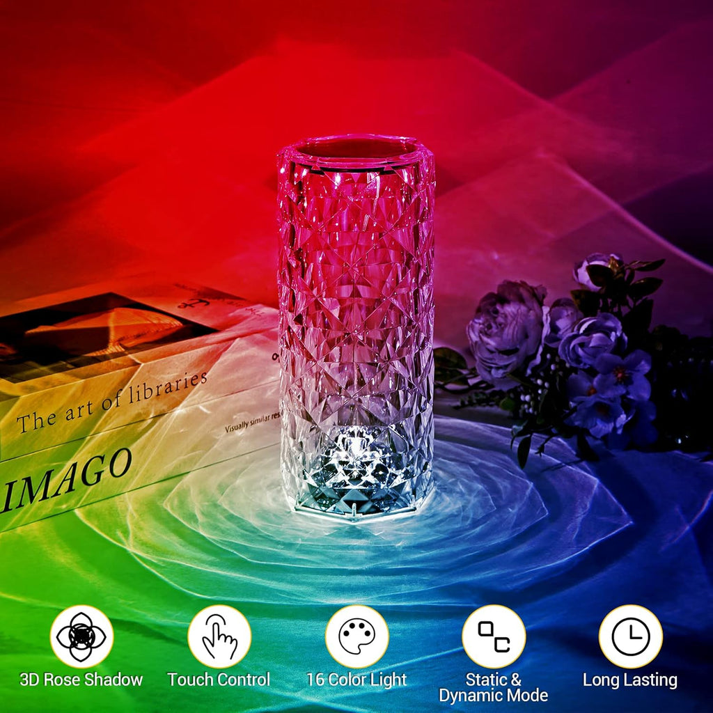 Touch Crystal Table Lamp with 16 Colors RGB Night Light USB & Remote Control