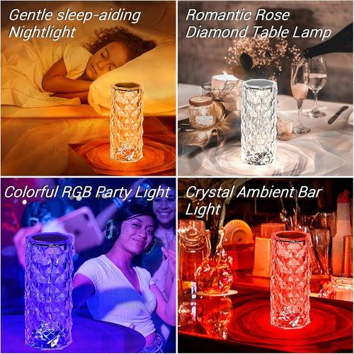 Touch Crystal Table Lamp with 16 Colors RGB Night Light USB & Remote Control