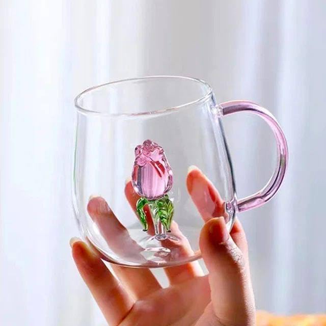 3D Artificial Rose Transparent Mug