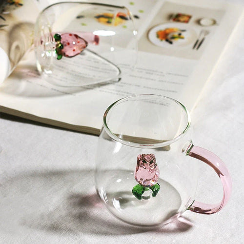 3D Artificial Rose Transparent Mug