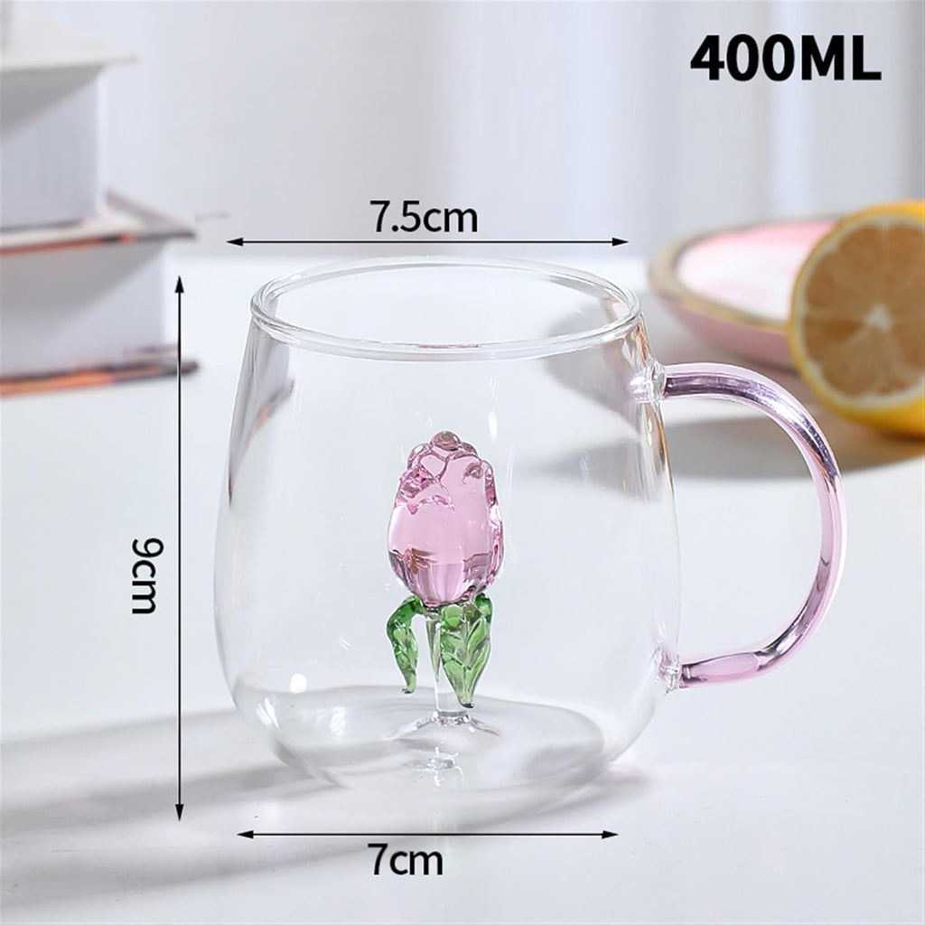 3D Artificial Rose Transparent Mug