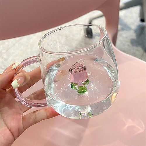 3D Artificial Rose Transparent Mug