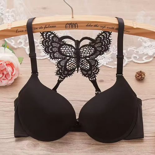 Women's Bra Front Button Y-shaped Back Butterfly Lace Underwear Solid Color Breathable Slim Bras