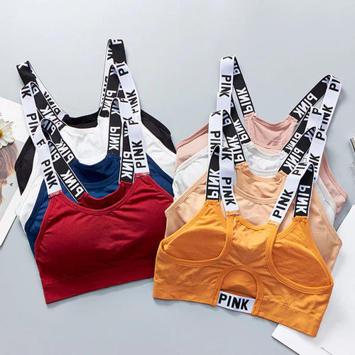 Women Push Up Sports Bra Yoga Running Fitness Tops Black White Letters