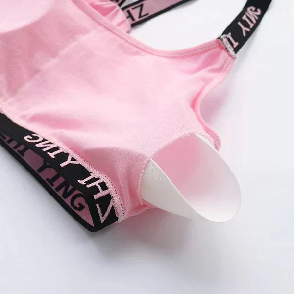 ComfortFit Soft Padded Letter Print Stretchable Sport Bra with Adjustable Straps