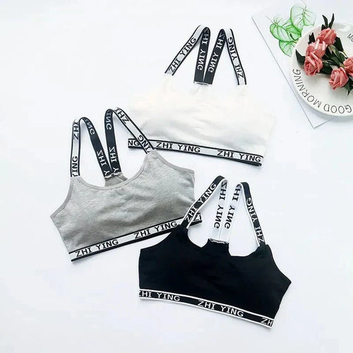 ComfortFit Soft Padded Letter Print Stretchable Sport Bra with Adjustable Straps