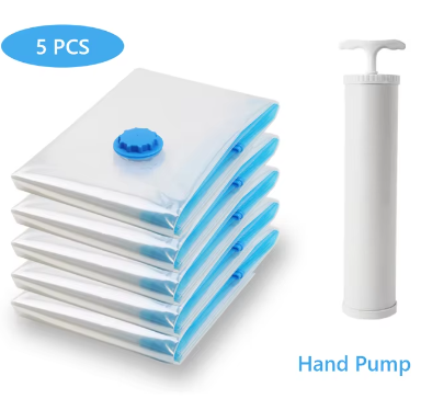5 Pack Vacuum Storage Bags Travel Saving Package for Pillows Clothes Bedding Foldable Seal Compressed Closet Home Organizer